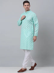 Men's Green Cotton Floral printed kurta Pyjama Set