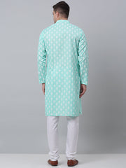 Men's Green Cotton Floral printed kurta Pyjama Set