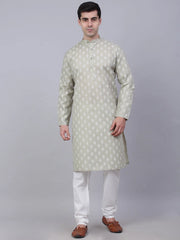 Men's Cotton Floral printed kurta Pyjama Set ( JOKP 650Grey )-JOKP-650