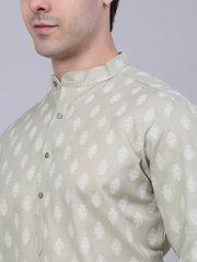 Men's Cotton Floral printed kurta Pyjama Set ( JOKP 650Grey )-JOKP-650