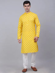 Men's Cotton Floral printed kurta Pyjama Set ( JOKP 650Lemon )-JOKP-650