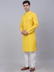 Men's Cotton Floral printed kurta Pyjama Set ( JOKP 650Lemon )-JOKP-650