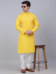 Men's Cotton Floral printed kurta Pyjama Set ( JOKP 650Lemon )-JOKP-650