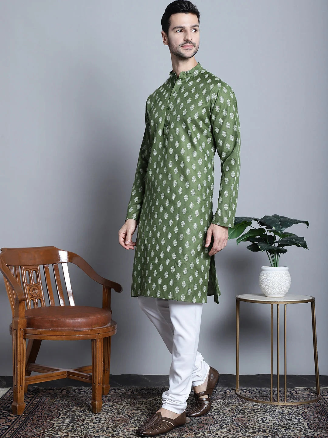 Men's Cotton Floral Printed Kurta Pajama Set | Ethnic Style