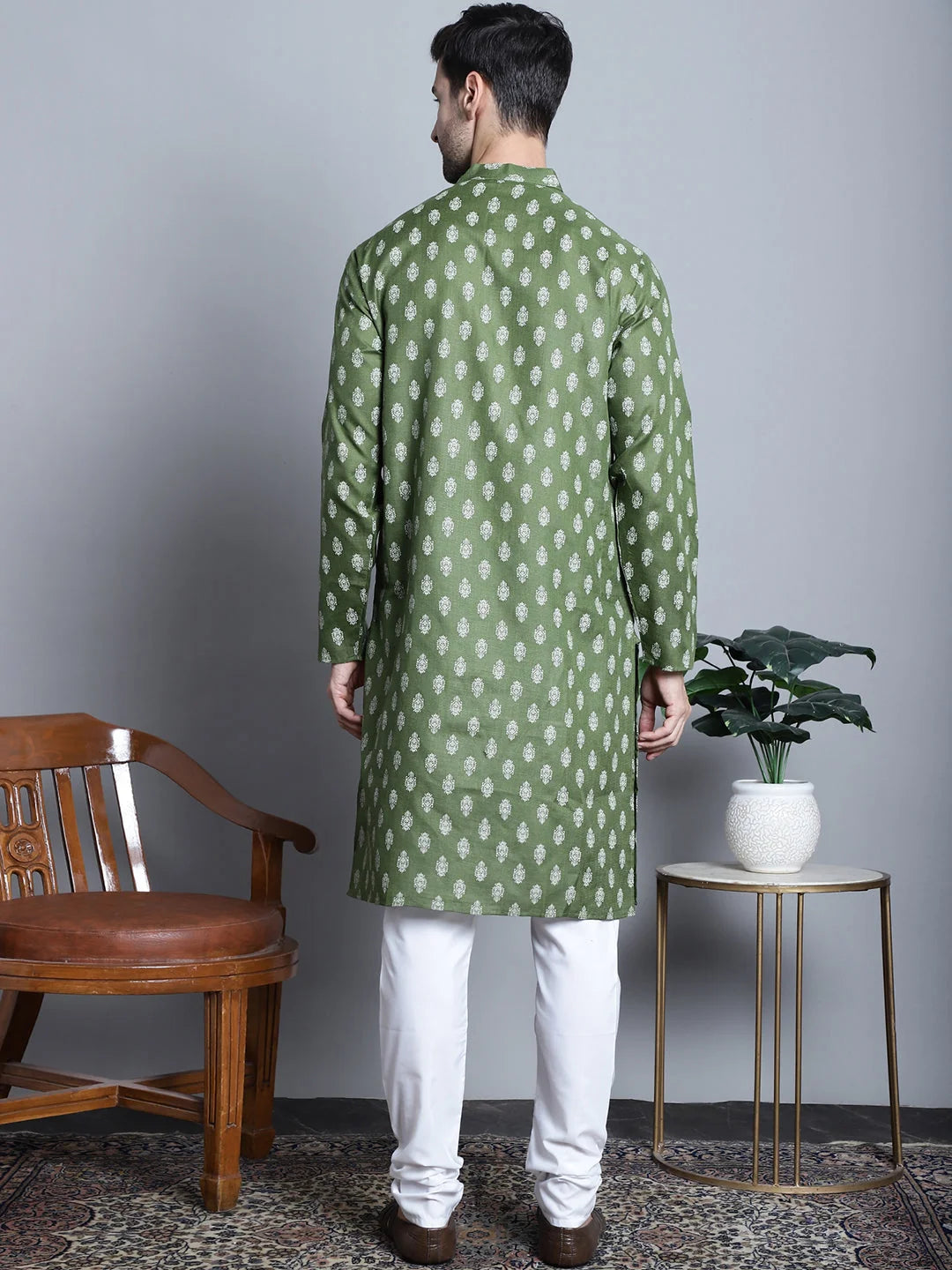 Men's Cotton Floral Printed Kurta Pajama Set | Ethnic Style