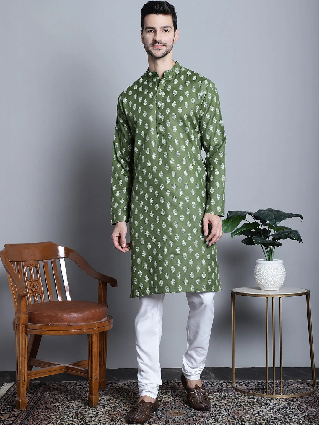 Men's Cotton Floral Printed Kurta Pajama Set | Ethnic Style