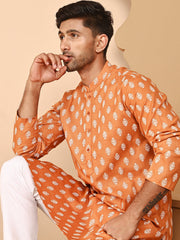 Floral Printed Kurta with Churidar for Men (JOKP P 650 Orange ) [FF] [Q-1-6]