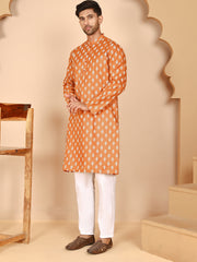 Floral Printed Kurta with Churidar for Men (JOKP P 650 Orange ) [FF] [Q-1-6]
