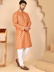Floral Printed Kurta with Churidar for Men (JOKP P 650 Orange ) [FF] [Q-1-6]