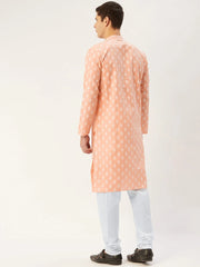 Men's Peach Cotton Floral printed kurta Pyjama Set
