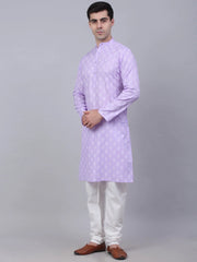 Men's Cotton Floral printed kurta Pyjama Set ( JOKP 650Purple )-JOKP-650