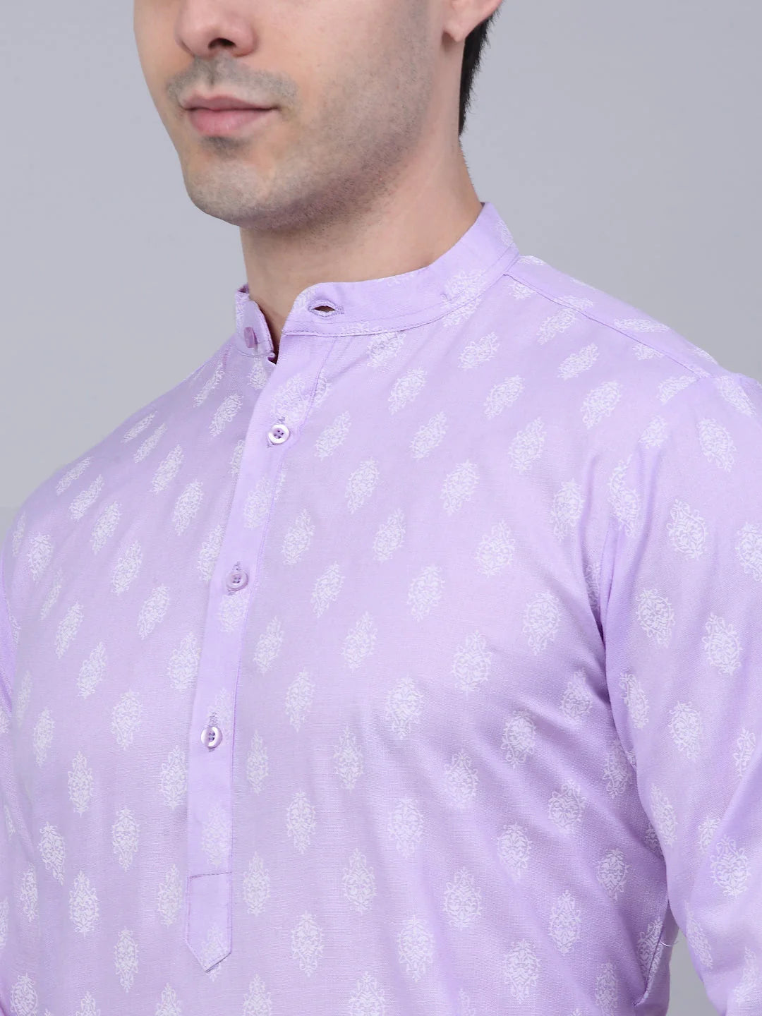 Purple Floral Cotton Mens Kurta Pajama Set | Ethnic Style