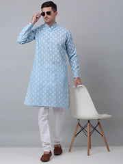 Men's Sky Cotton Floral printed kurta Pyjama Set