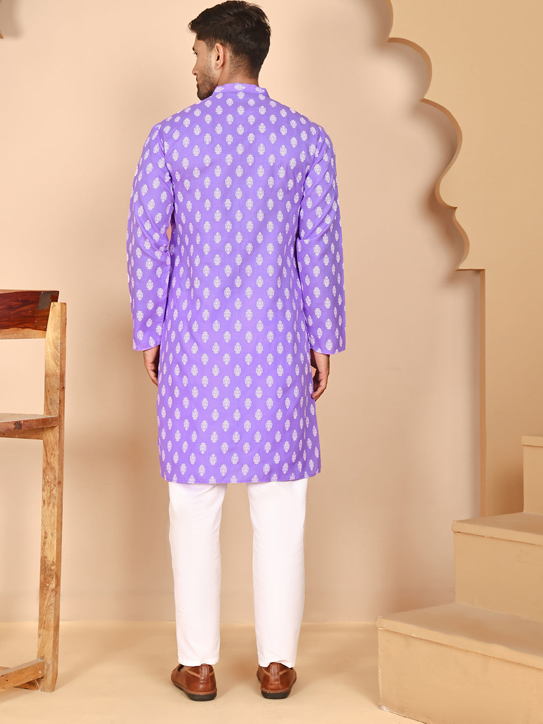 DesiQlo Men Printed Kurta Pyjama Set - Purple - JOKP_P_650Violet_S
