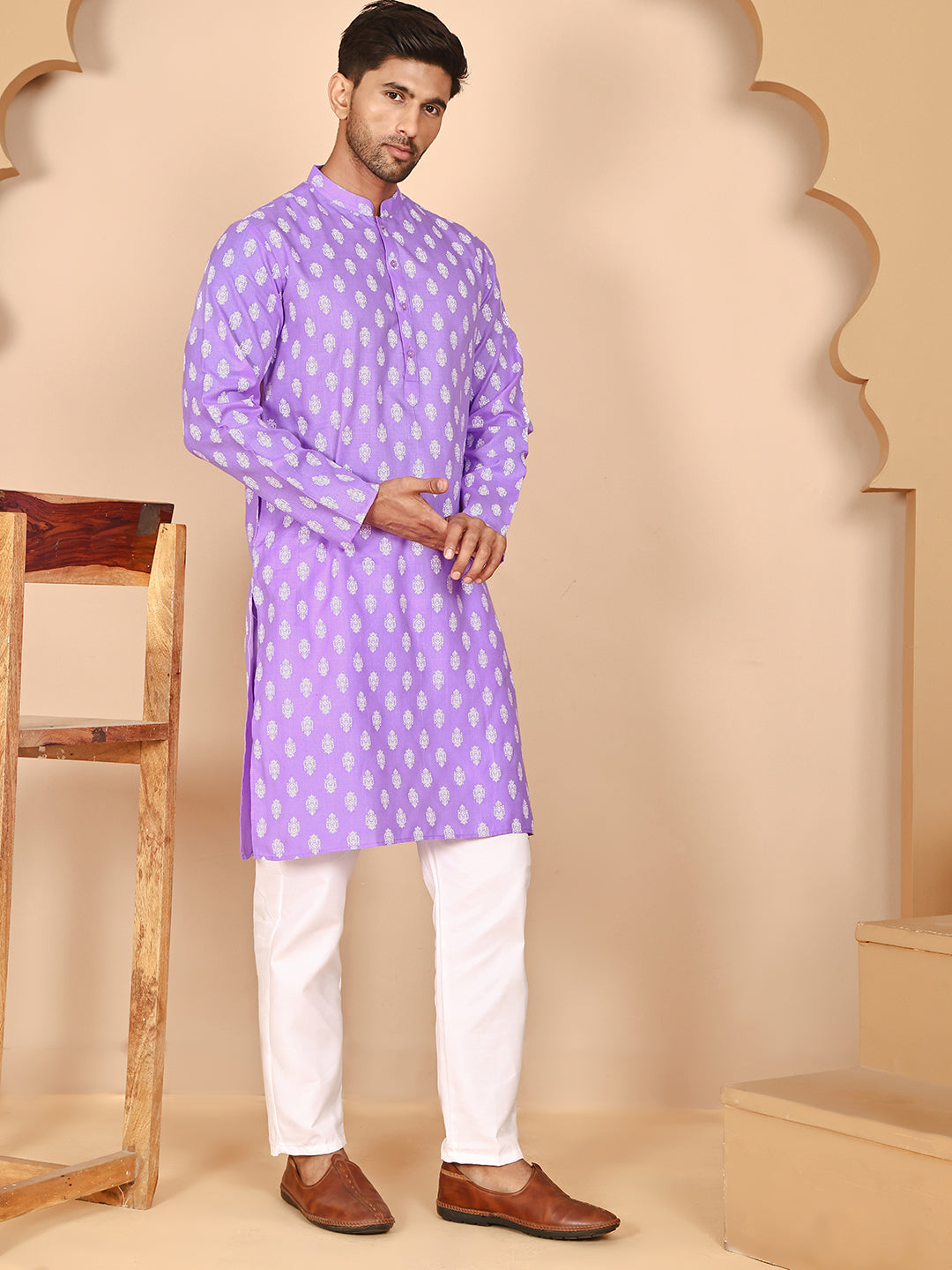 DesiQlo Men Printed Kurta Pyjama Set - Purple - JOKP_P_650Violet_S