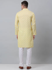 Men's Yellow Cotton Floral printed kurta Pyjama Set