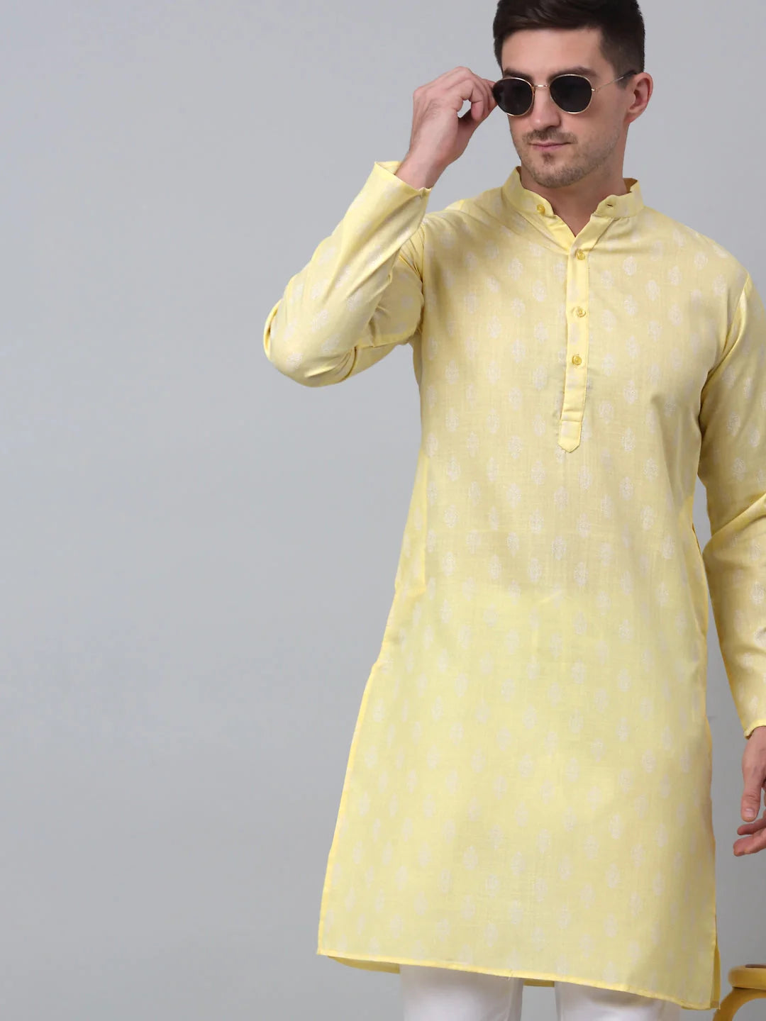 Yellow Floral Kurta Pajama Set - Mens Kurta Pajama Set