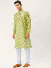 Men's Green Cotton Ikat printed kurta Pyjama Set