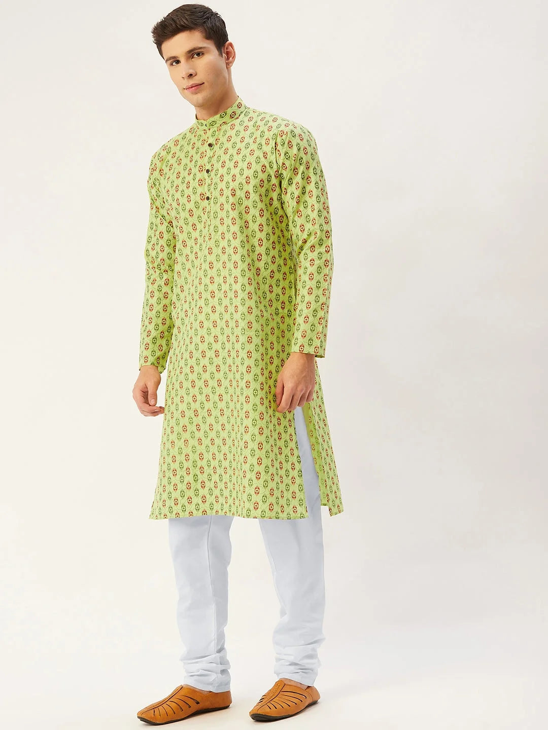 Green Cotton Ikat Men's Kurta - Indian Kurta Online