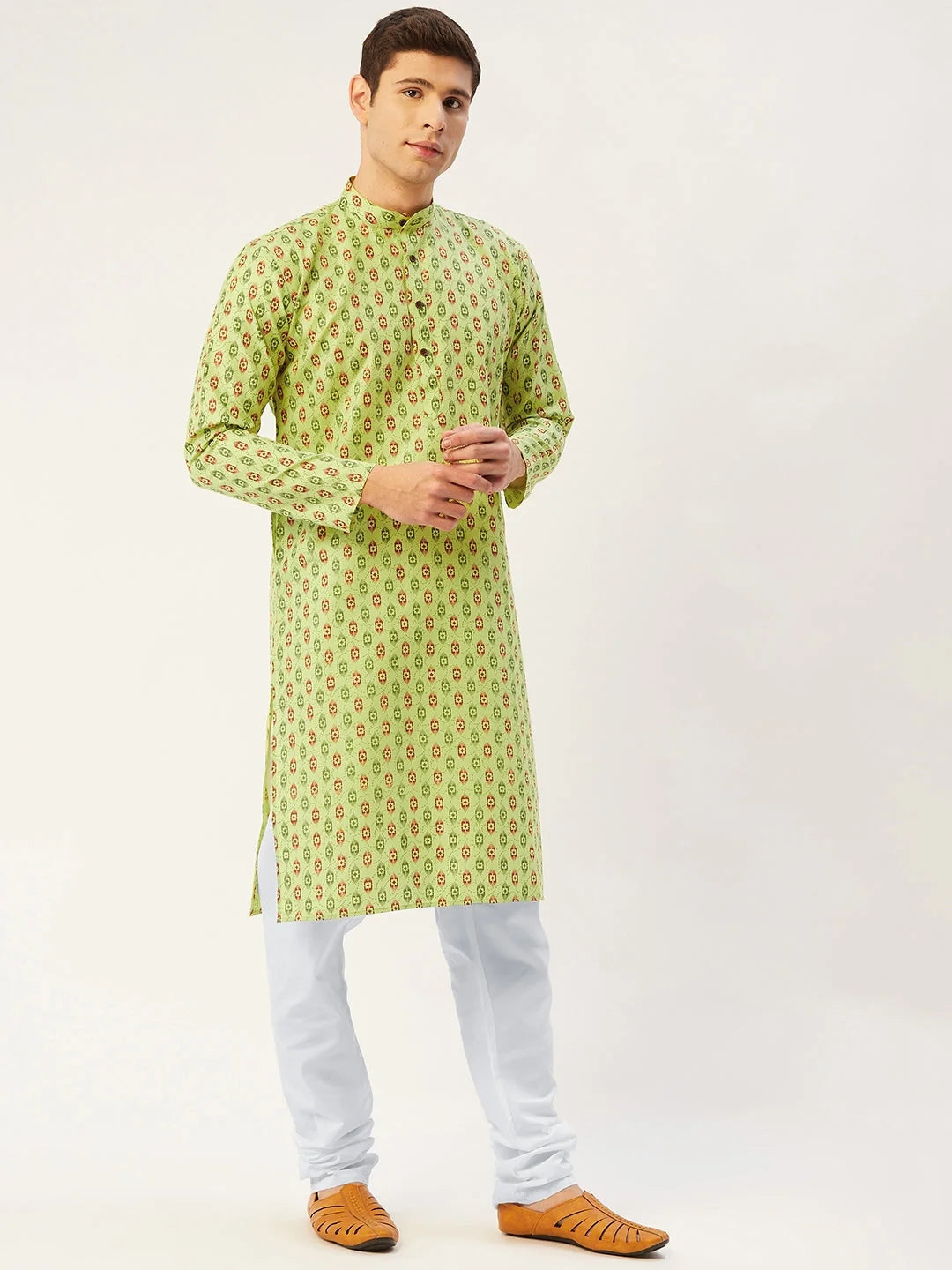Green Cotton Ikat Men's Kurta - Indian Kurta Online
