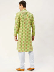 Men's Green Cotton Ikat printed kurta Pyjama Set