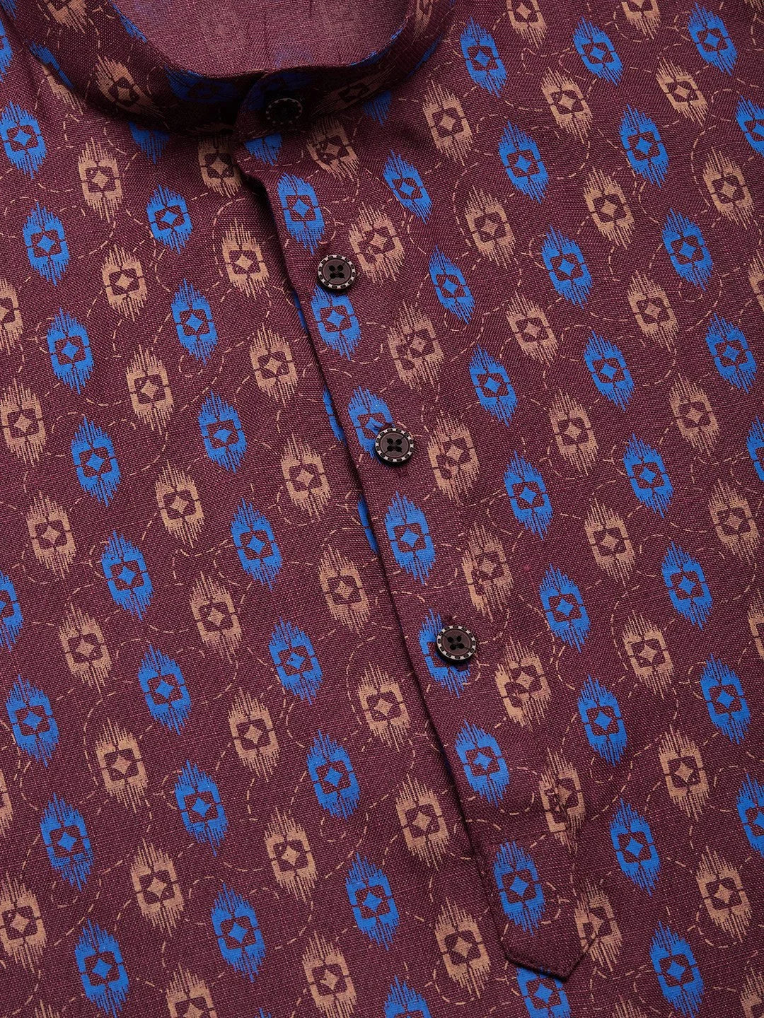 Maroon Ikat Mens Kurta - Cotton Indian Kurta for Men