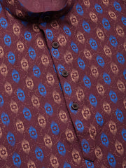 Men's Maroon Cotton Ikat printed kurta Only