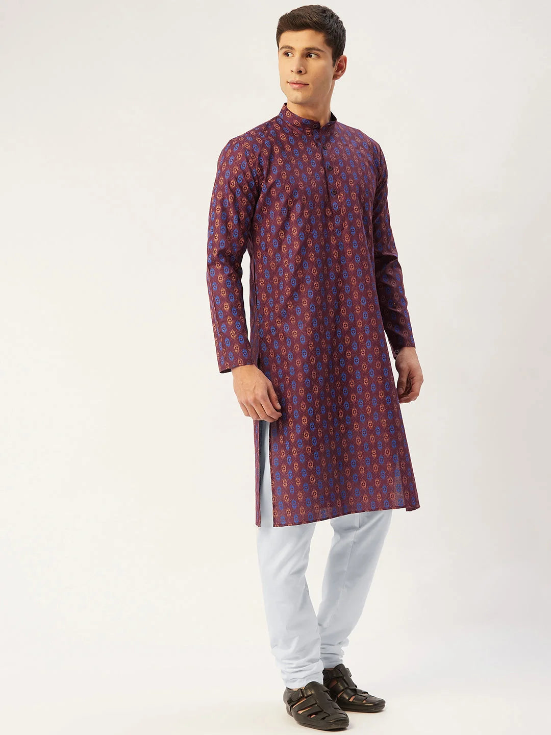 Maroon Ikat Mens Kurta - Cotton Indian Kurta for Men