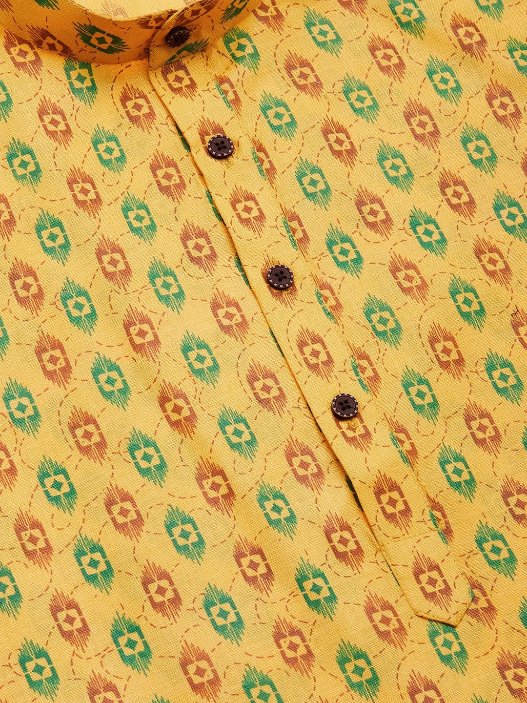 Mustard Cotton Ikat Printed Men's Kurta - Indian Style