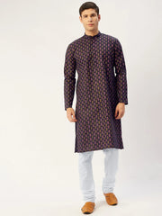 Men's Navy Cotton Ikat printed kurta Only