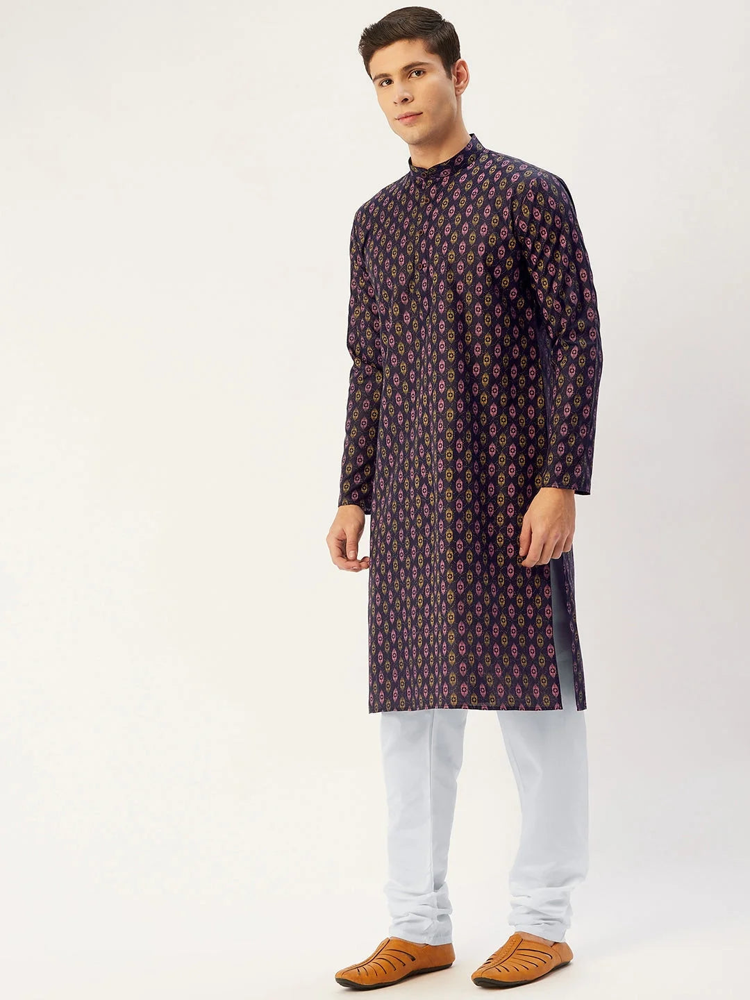 Navy Cotton Ikat Men's Kurta - Short Kurta for Men Online
