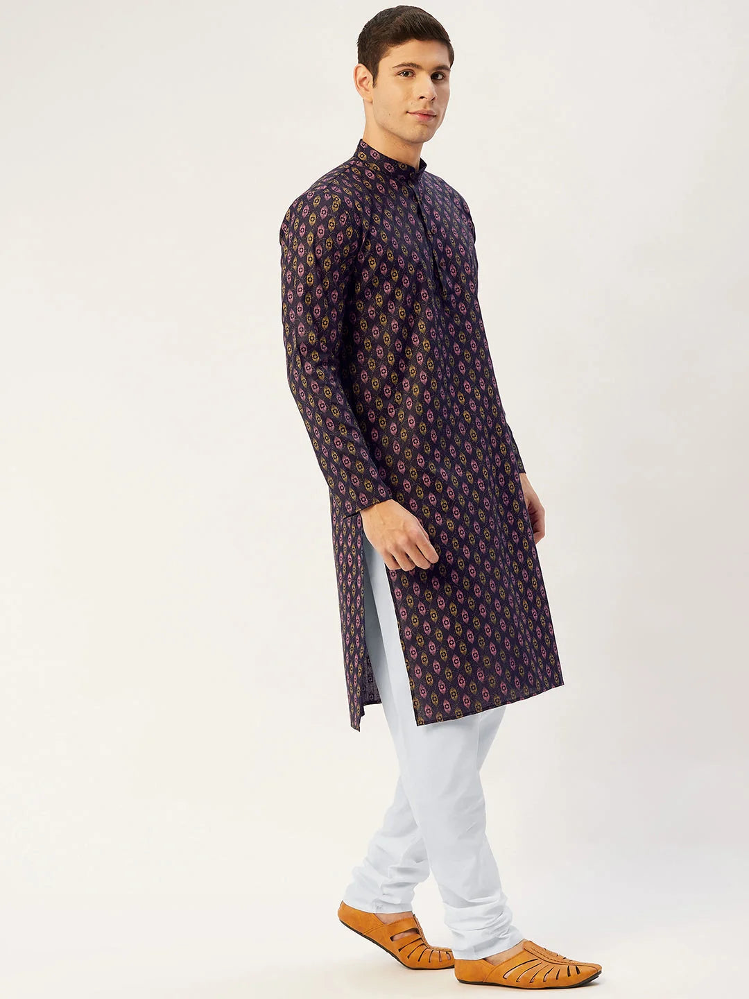 Navy Cotton Ikat Men's Kurta - Short Kurta for Men Online