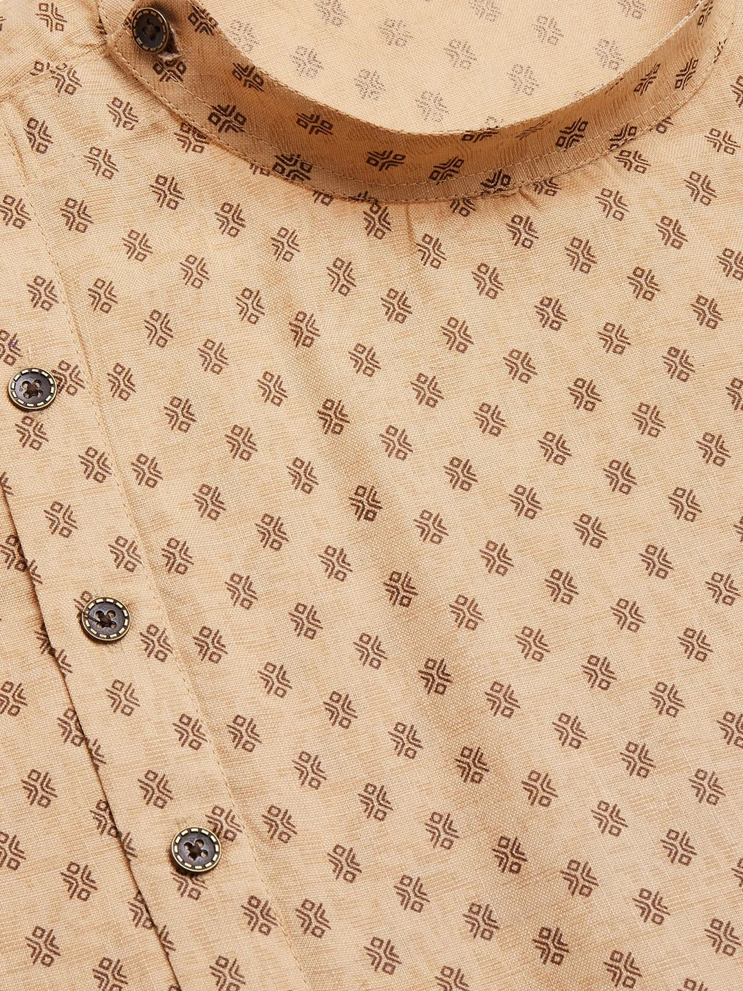 Men's Beige Cotton Printed Kurta Pajama Set | Kurta Pajama