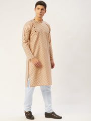 Men's Beige Cotton printed kurta Pyjama Set