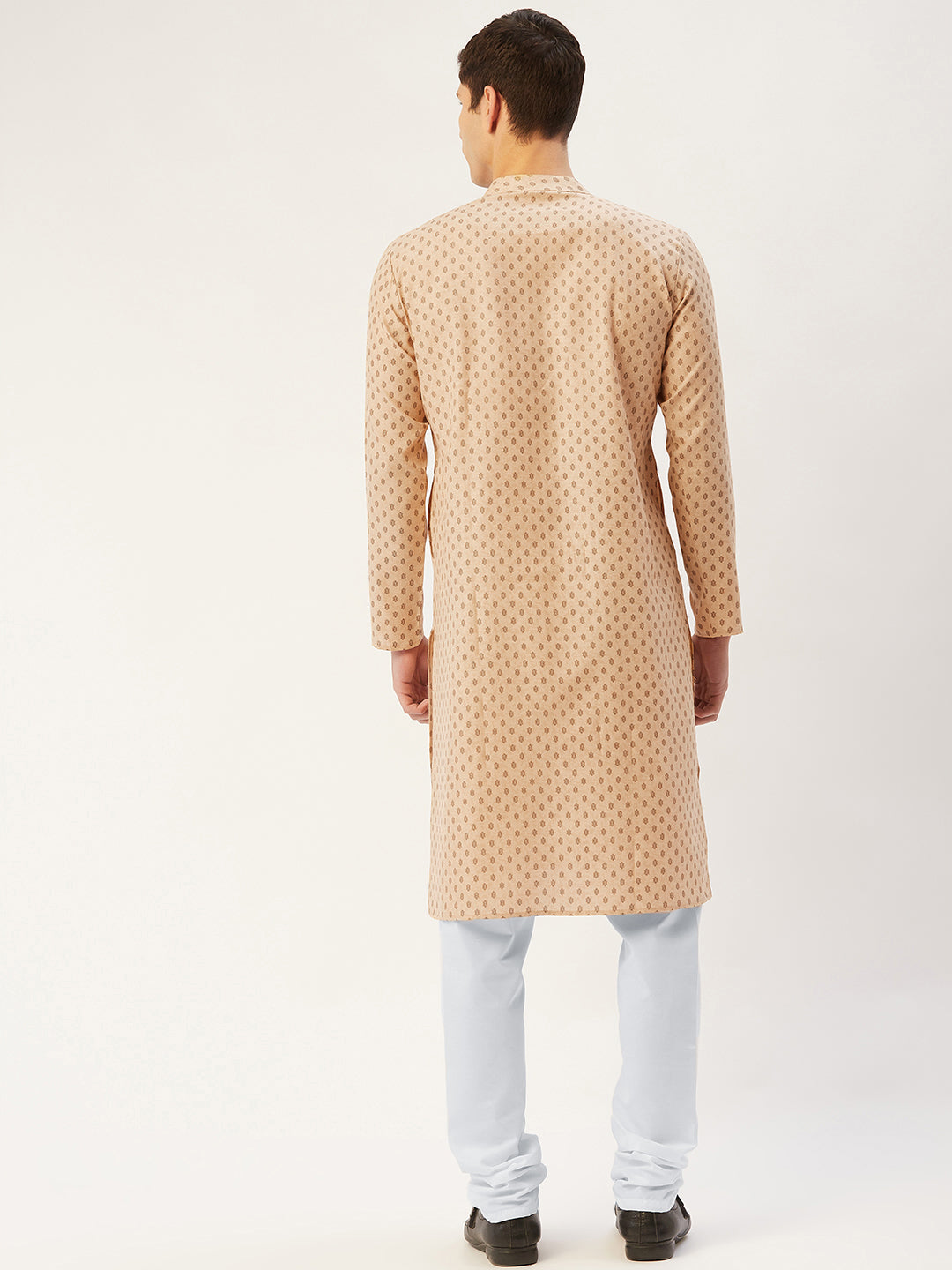 Men's Beige Cotton Printed Kurta Pajama Set | Kurta Pajama