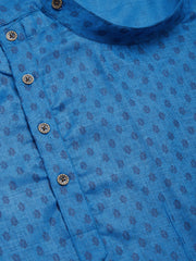 Men's Ocean Blue Cotton printed kurta Only