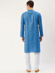 Men's Blue Cotton printed kurta Pyjama Set