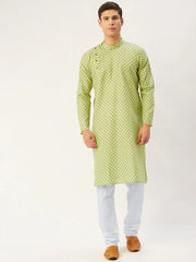 Men's Lust Green Cotton printed kurta Only