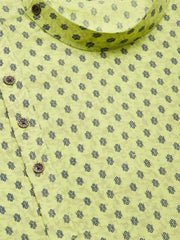 Men's Lust Green Cotton printed kurta Only