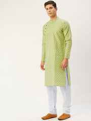 Men's Lust Green Cotton printed kurta Only