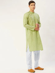 Men's Lust Green Cotton printed kurta Only