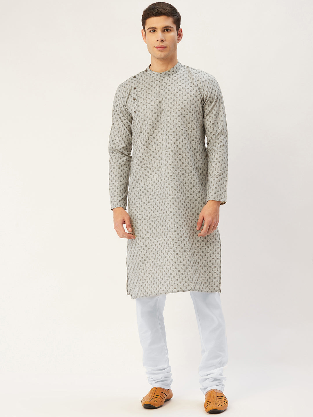 Trending Men's Grey Printed Cotton Kurta | Indian Kurta for Men