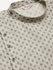 Men's Grey Cotton printed kurta Only