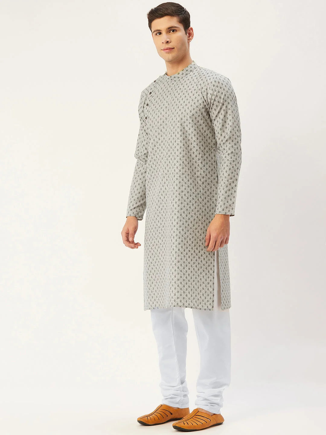 Trending Men's Grey Printed Cotton Kurta | Indian Kurta for Men