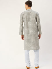 Men's Grey Cotton printed kurta Pyjama Set