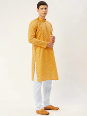 Men's Mustard Cotton printed kurta Only