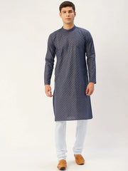 Men's Navy Cotton printed kurta Only