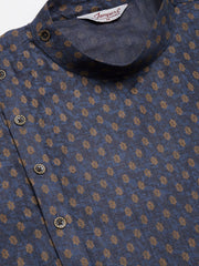 Men's Navy Cotton printed kurta Only