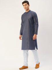 Men's Navy Cotton printed kurta Only