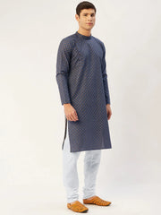 Men's Navy Cotton printed kurta Pyjama Set